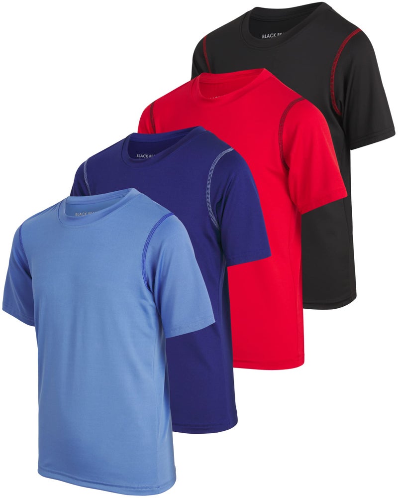 Black Bear Boys Active Shirt - 4 Pack Athletic Performance Dry Fit Youth Shirt for Boys - Short Sleeve Kids Tshirts, Size 12-14, Light Blue/Navy/Black/Red - Image 1
